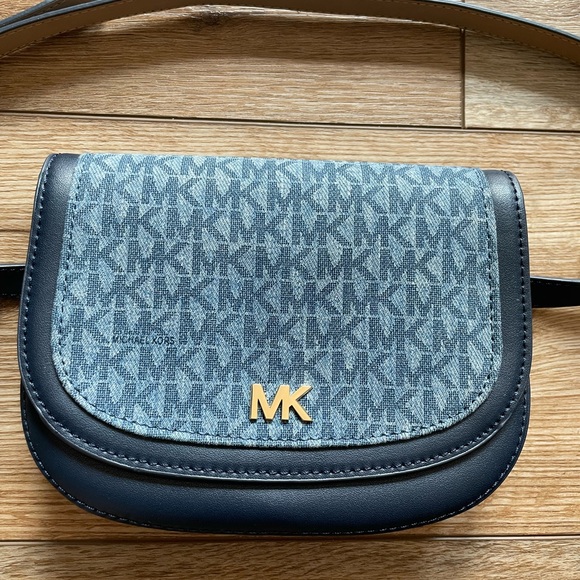 Michael Kors Signature Denim, Navy and Gold Monogram Mini Belt Bag, Leather - Picture 2 of 12